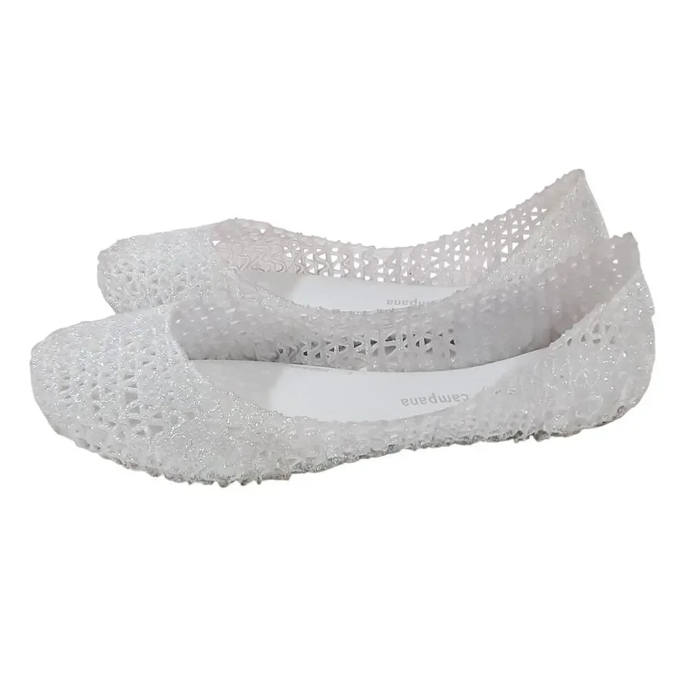 Mini Melissa Campana Ultra Gel White Glitter Gel Flats Girls 3 Jelly Shoes Clear